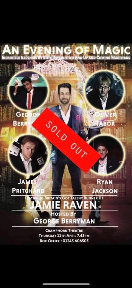 Poster artwork for An Evening of Magic at Cramphorn Theatre marked sold out.